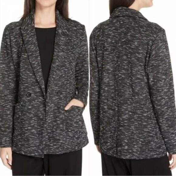 Eileen Fisher Charcoal and White Knit double breasted jacket 3X - Picture 1 of 7